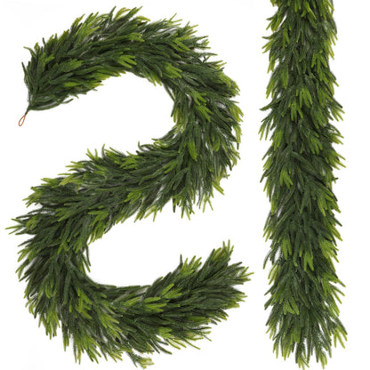 N&T NIETING 2 PCS Christmas Norfolk Pine Garland, Real Touch Pine Garlands Faux Greenery Garland Winter Christmas Garland for Table Mantle Fireplace Holiday Indoor Outdoor Xmas Decorations (6 FT)