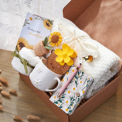 GivLovely Thinking of You Gifts for Women & Cozy Self Care Gift Box | Get Well, Birthday | Sunflower Themed Care Package | A Sending Sunshine Hug in a Box