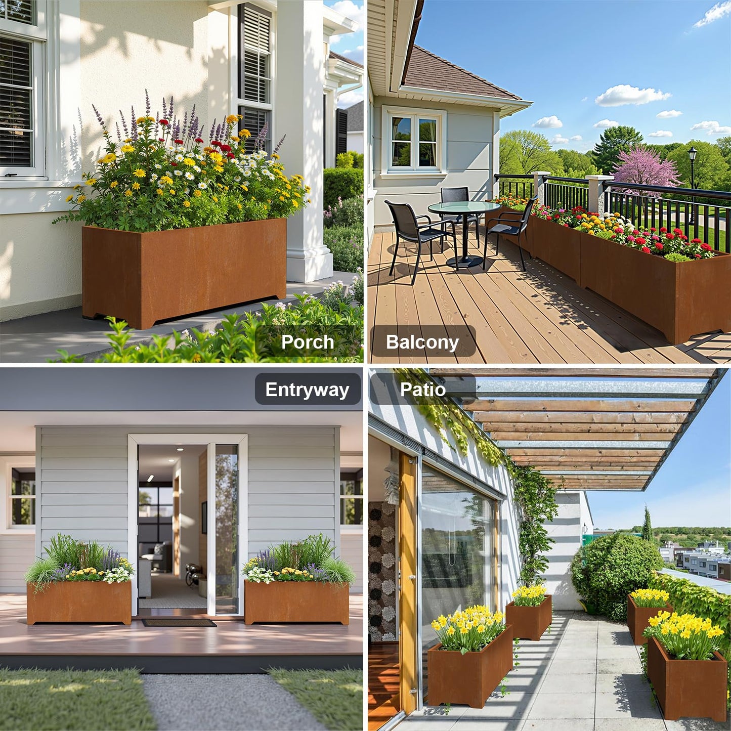 Metal Planter Box, Large Outdoor Rectangle Planters with 6 Drainage Holes & Raised Bottom, Co rten Steel Planter for Patio, Garden, Porch, 36" L x 15" W x 15" H