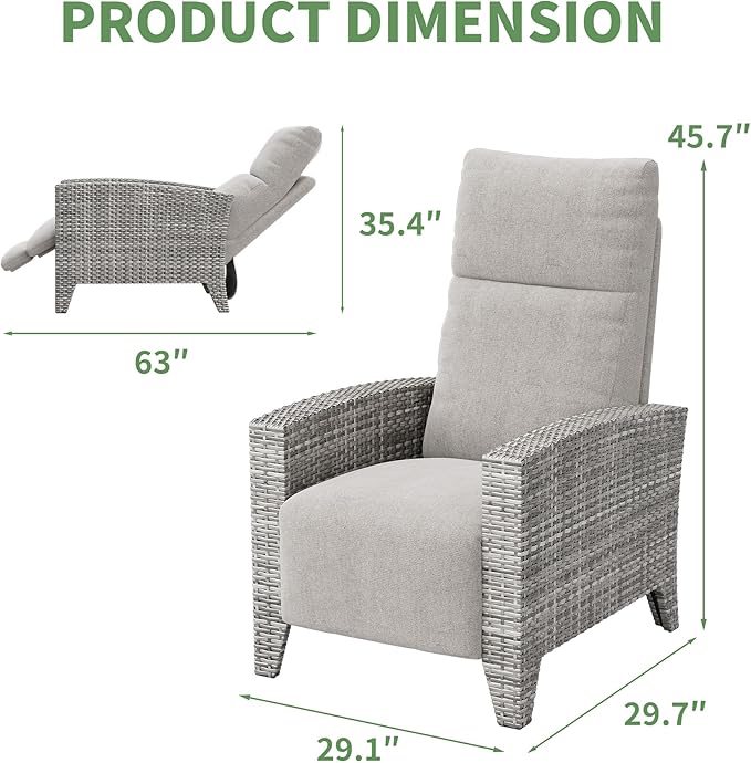 IDEALHOUSE Wicker Outdoor Recliner Reclining Patio Chairs with Adjustable Back & Footrest 150° Lay-Flat Reclining with Air Pump Rattan Flip-Up Side Table Outdoor Lounge Chairs for Pool Deck Balcony