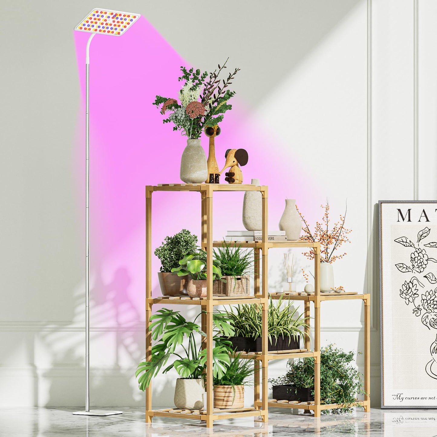KINGPLUS Grow Lights with Stand, Full Spectrum Growing Light for Indoor Plants, 120 LEDs, 4 Dimmable Levels, Timer 4/8/12h, 12-60inches Height Adjustable,18w, Ideal for Desk Small Plants