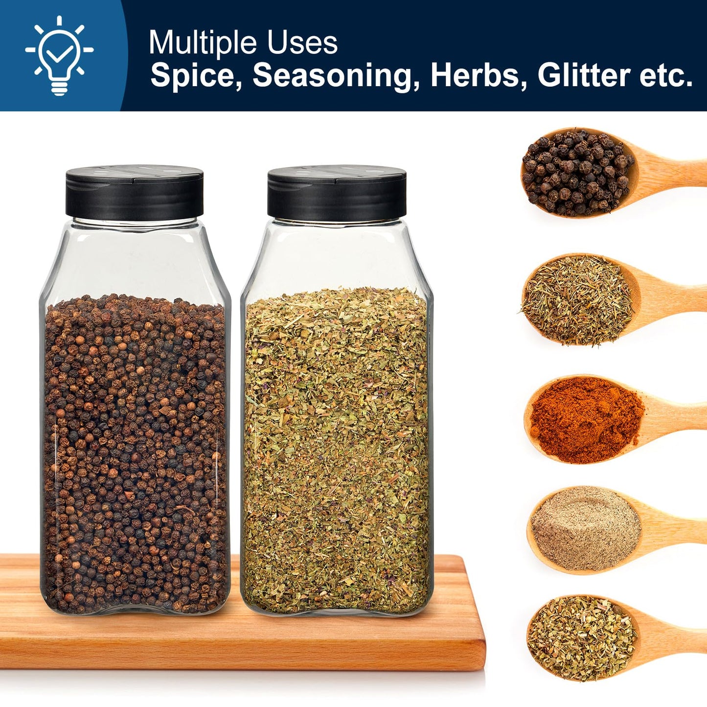 TUZAZO 32 Oz Spice Bottles Plastic Seasoning Containers, 6 PACK Large Plastic Spice Jars with Shaker Lids Empty for Spice & Herbs, BPA Free | Heavy Duty | Wide Mouth | Dual Flaps