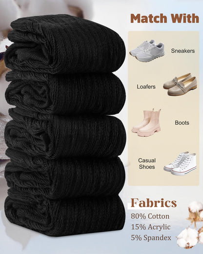 Ludaro 5 Pairs Slouchy Socks for Women, Soft Cotton Long Scrunch Tube Stockings for Women Girls, Casual Crew Boot Thigh High Thick Knit Slouch Socks for Winter