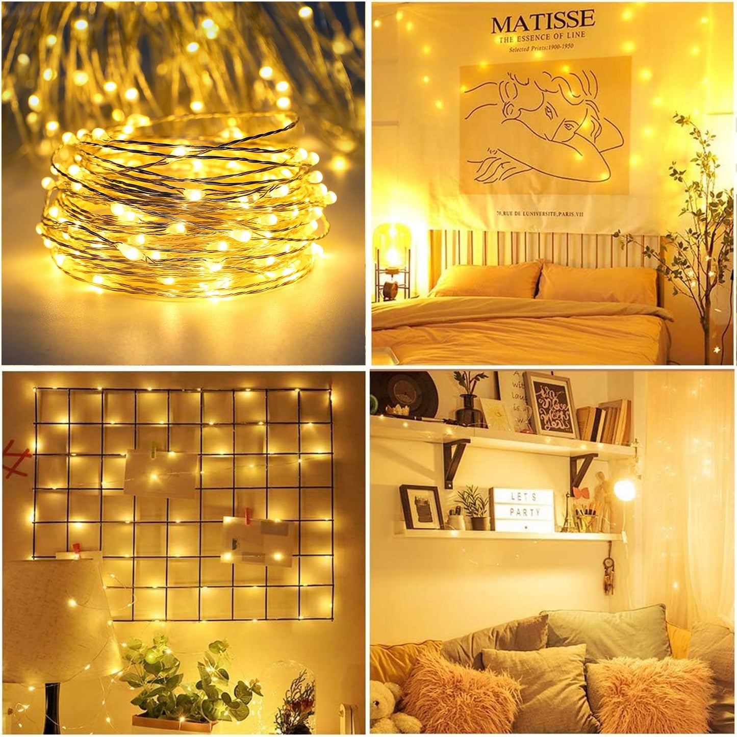 RUICHEN Plug in Fairy Lights with Switch, Waterproof 33 Ft 100 LED Silver Wire Starry String Firefly Lights for Christmas, Easter, Thanksgiving, Parties, Wedding, Vases, Craft, Warm White