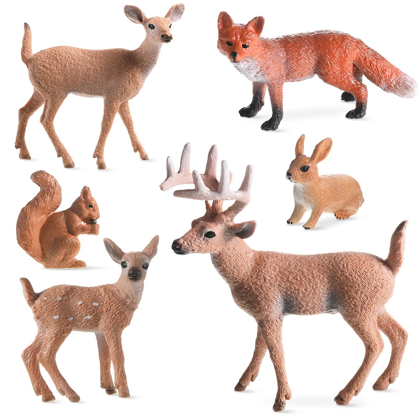 Skylety 6 Pcs Woodland Animals Figures Forest Deer Rabbit Squirrel Figurines Miniature Reindeer Family Woodland Animal Toys Cake Toppers for Wedding Birthday Party Decoration Favors