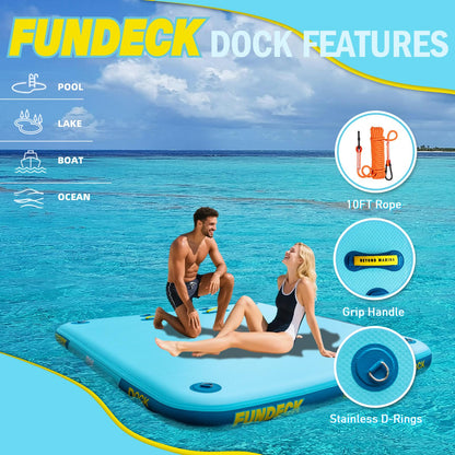 Inflatable Floating Dock – Swim Platform, Floating Deck Raft Mat for Lake, Pool, Beach, Ocean – Non-Slip Surface – BM Fundeck 5×6 FT