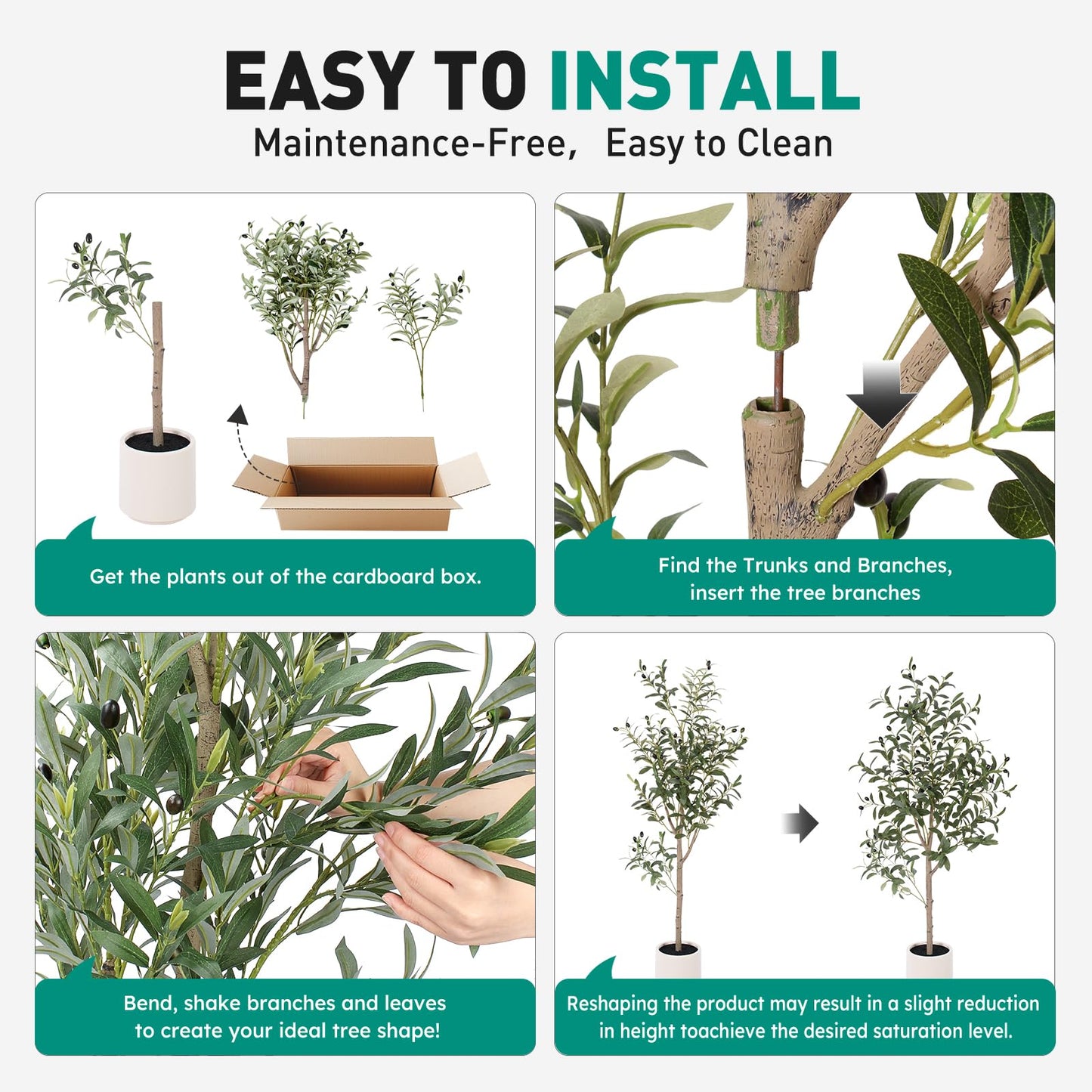 AQUGQ Olive Tree Artificial Indoor, 4ft Tall Silk Faux Olive Tree with White Planter, Artificial Plants with Natural Wood Trunk and Lifelike Fruits for Home Office Decor