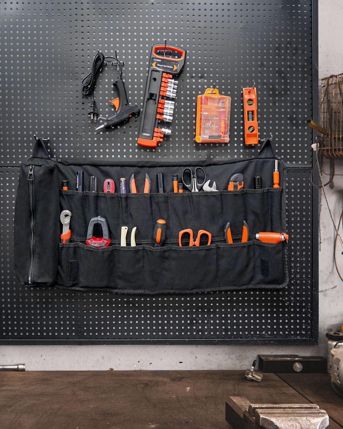 Foxrino Tool Roll For Men, Heavy Duty Tool Roll Bag Organizer, Roll Up Tool Pouch with 20 + 1 Pocket, Perfect Gifts for Men Father Dad Mechanic, Black