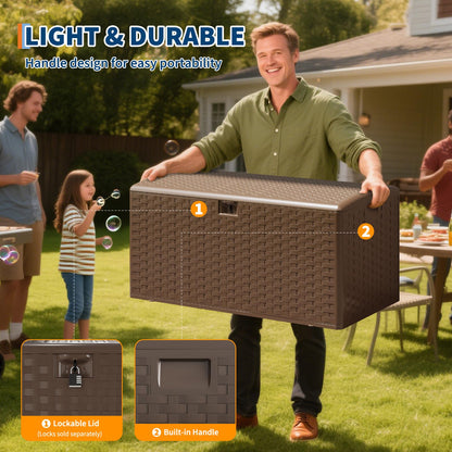 GarveeLife 100 Gallon Outdoor Storage Box, Large Resin Deck Box with Hydraulic Air Rod, Weatherproof & Lockable Outdoor Storage Bin for Patio Cushions, Garden Tools, Pool Supplies, Porch, Brown