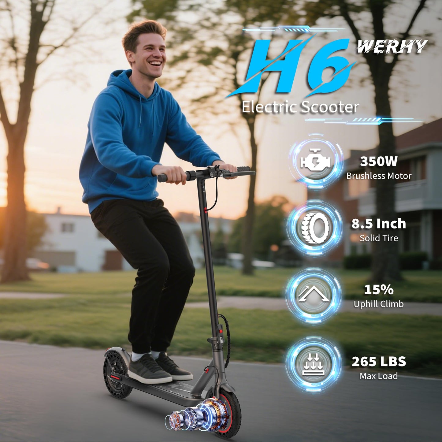 Electric Scooter, 500/350W Motor & 10"/8.5" Solid Tires, Up to 22/19 MPH & 25/15 Miles Rang, Foldable Commuter E Scooter for Adults & Teens with Dual Brake System, APP