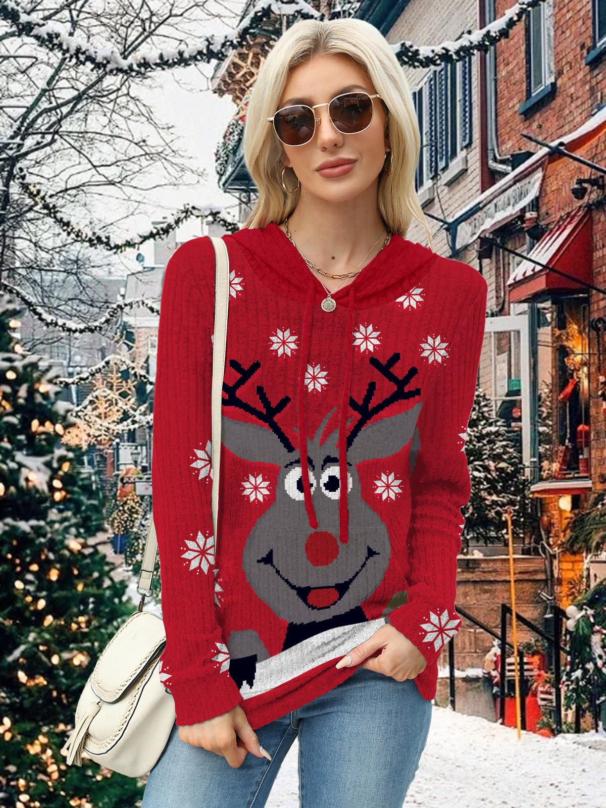 Ugly Christmas Sweater Women Blouses 2025 Long Sleeve Shirts Womens Early Fall Fashion Clothing School Outfits Boho Tops Cowboy Chic Trendy Hoodies Sweatshirt Rudy X-L