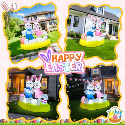 6FT Easter Inflatables Outdoor Decoration Inflatable Bunny Lover Dancing Built in LED Lights Bunny Blow Up Yard Decoration for Lawn Garden Holiday Party(with Storage Bag)