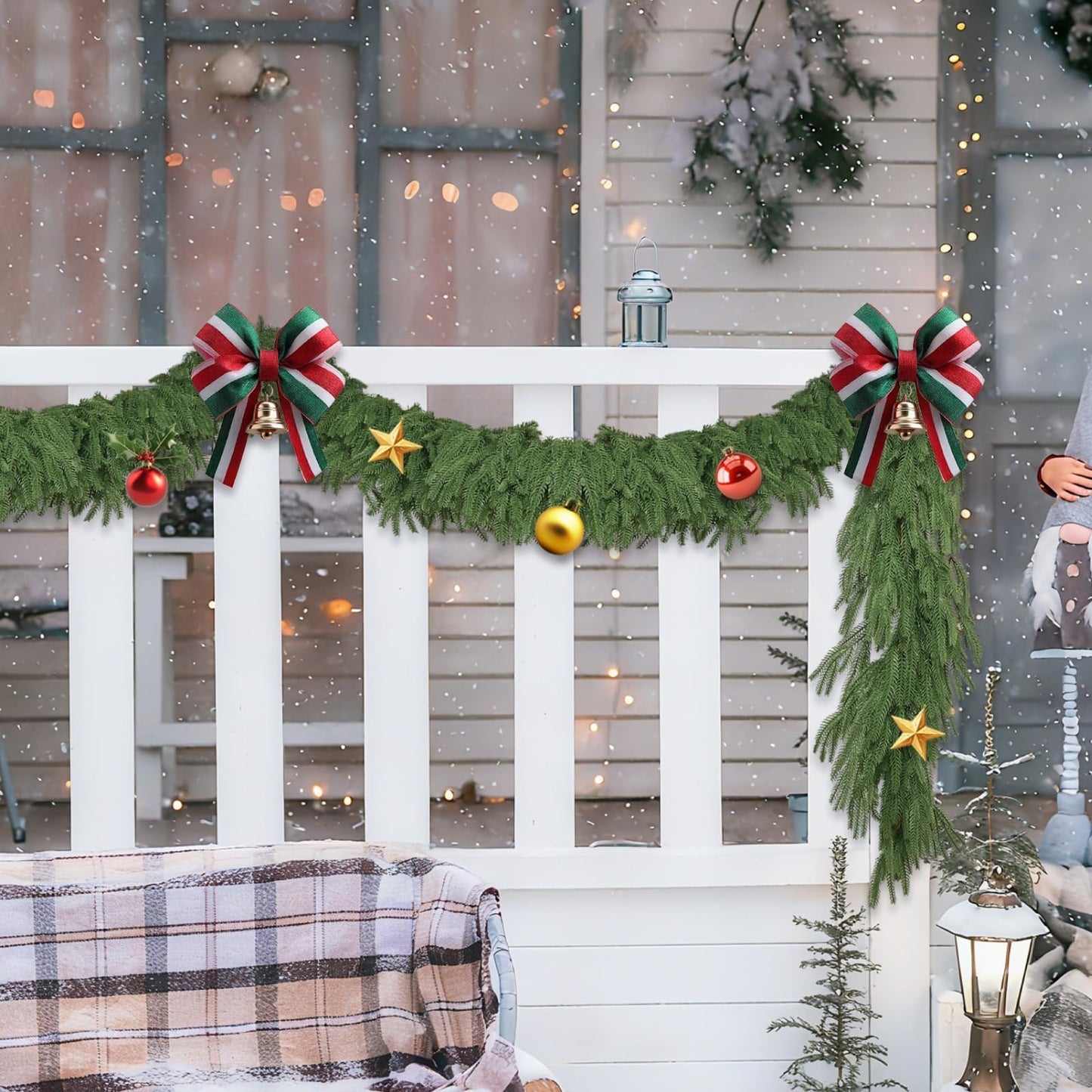 2Pcs 6FT Christmas Garland Real Touch Norfolk Pine Garlands, Artificial Faux Greenery Garland for Decorations Indoor, Pine Garland for Mantle, Fireplace, Wall, Mantle, Holiday Decor