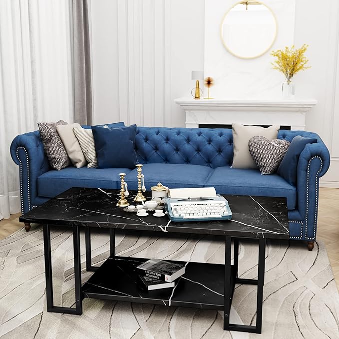 AWQM Marble Coffee Table, Faux Marble Top Rectangular Coffee Table