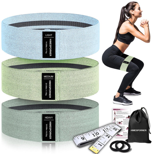 Wide Fabric Resistance Bands for Working Out, 3 Level Non-Slip Exercise Booty Bands for Women & Men Leg and Glutes with Hair Ties and Tape Measure - for Home Gym Workout, Yoga, Pilates