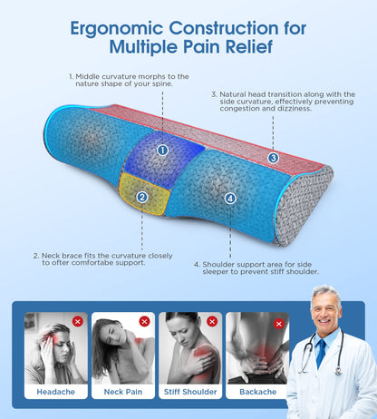 Cervical Neck Pillows for Pain Relief Sleeping, High-Density Memory Foam Pillow Neck for Bolster Support and Shoulder Relaxer, Decompression Devices Orthopedic Roll Pillow for Bed Office