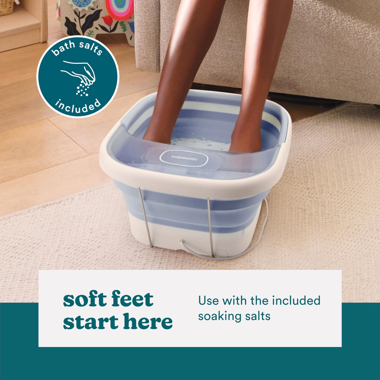 Homedics Collapsible Foot Spa with Heat, Bubbles & Vibration Massage, Foot Bath Safe for Bath Salts, Portable Pedicure Spa, Deep Soak Basin, Adjustable Temperature, Easy Storage