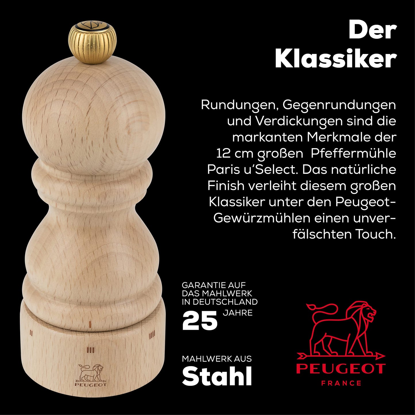 u'Select manual pepper mill in natural wood, 12 cm