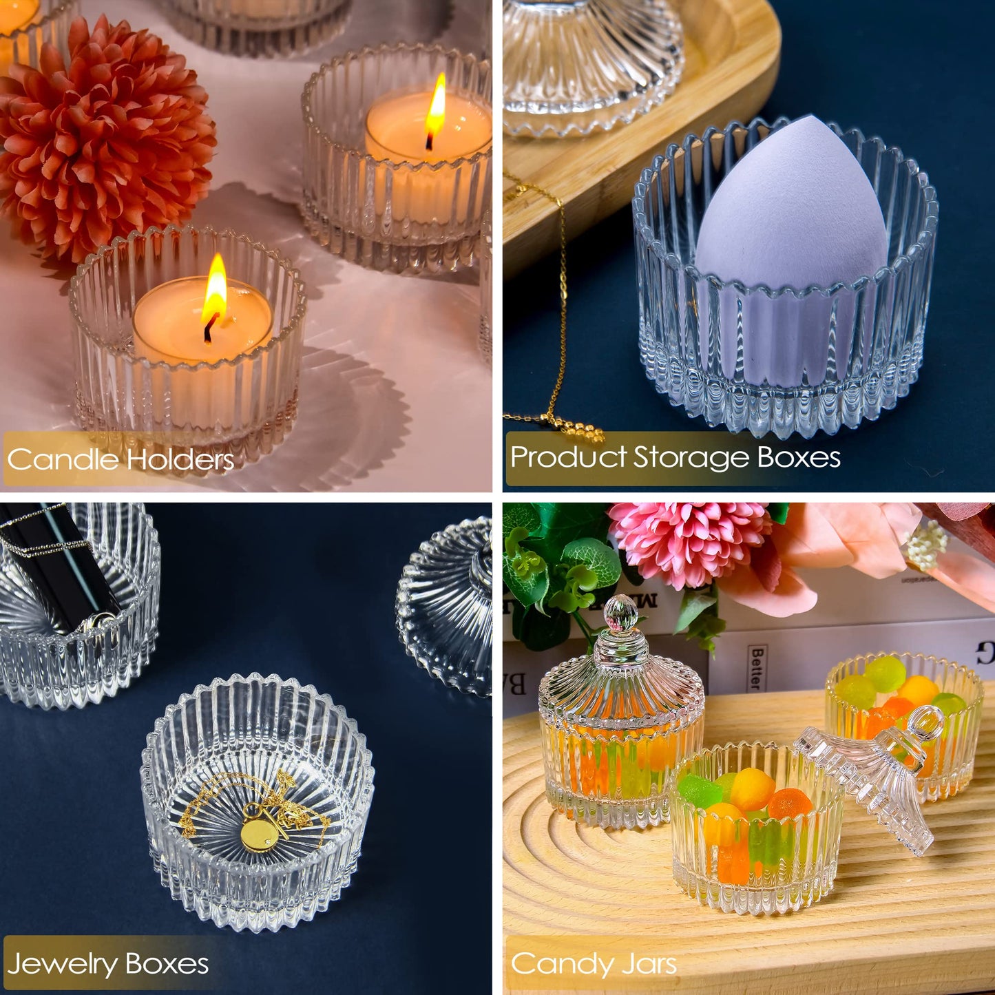 16 Piece Votive Candle Holders with Lids, Tealight Candle Holders in Bulk, Glass Small for Table Centerpiece, Wedding, Home Decor (2.68'' x 1.65'', Clear)