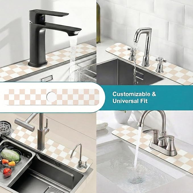 Customizable Kitchen Sink Faucet Mat: 24" Lx4 W Checkered Bathroom Counter