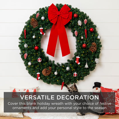 Best Choice Products 30in Large Artificial Pre-Lit Fir Christmas Wreath Holiday Accent Decoration w/ 100 LED Lights, 220 PVC Tips