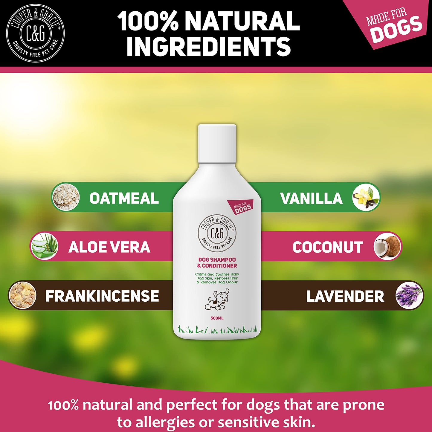 Dog Shampoo & Conditioner 500ML - Grooming for Sensitive Skin, Itchy Skin, Smelly Dogs - Anti-Itch, Anti-Bacterial & Anti-Fungal Formula - Soothes & Restores Coat
