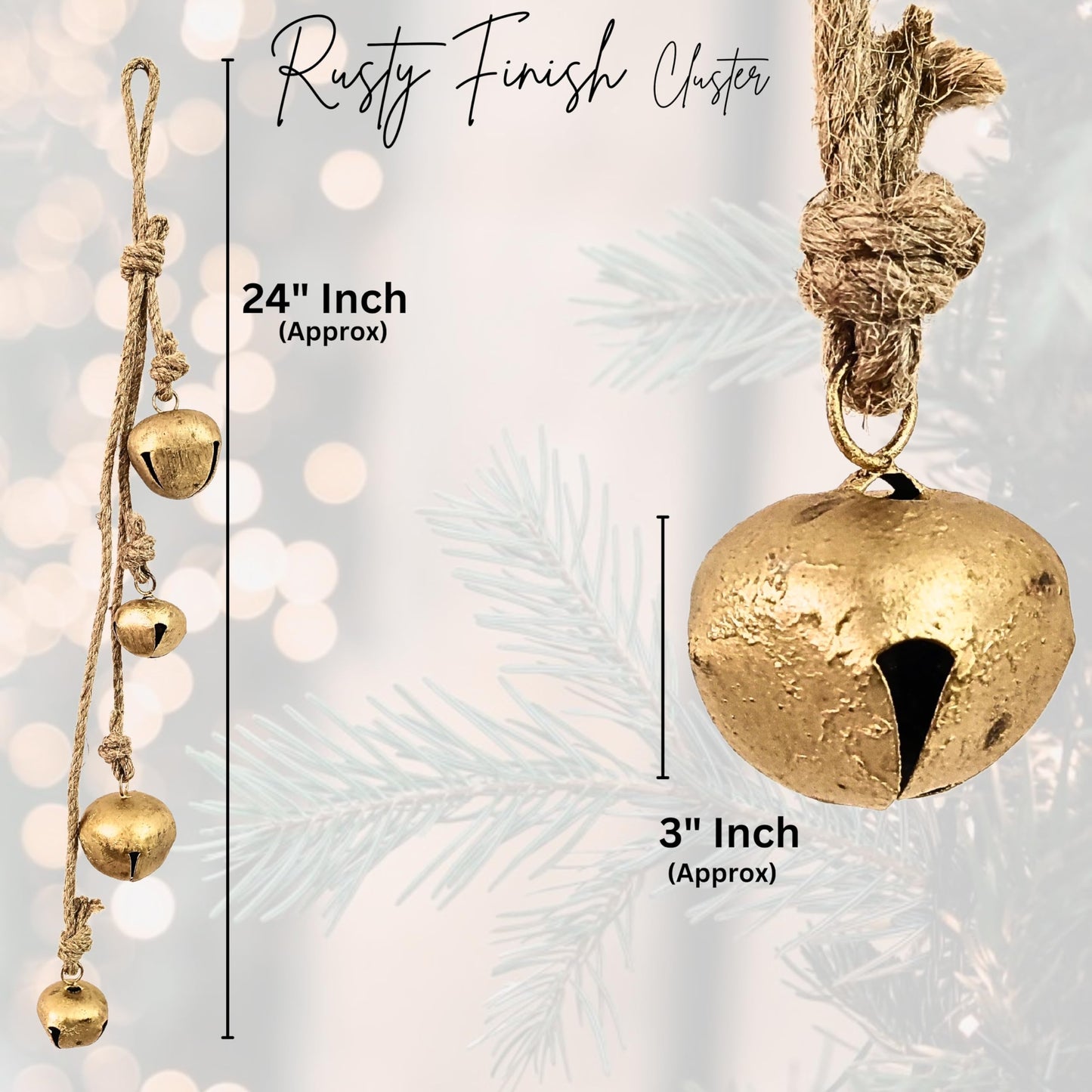 Rustic Hanging Ornaments Bells – Handcrafted Wind Chimes with 1-Inch and 3-Inch, Bell Cluster for Home, Garden, Porch Handmade Hanging Lucky Bells On Rope (Brass 2, Small 2)