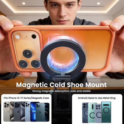 LOXP Magnetic Phone Tripod Mount with Cold Shoe, Adjustable Aluminum Alloy Phone Mount, Phone Tripod Holder Adapter with 1/4" Screw, Camera Mount for iPhone 17/16/15/14/13/12 Series