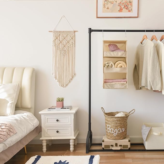 GRANNY SAYS 3-Shelf Hanging Closet Organizer, Khaki Closet Storage Hanging