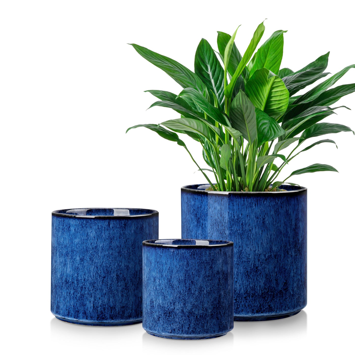 vancasso 6"+8"+10" Ceramic Pot for Plants, Large Outdoor Indoor Planter Pots with Drainage Holes, Set of 3, Blue