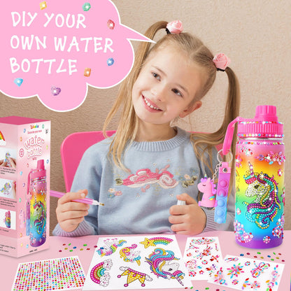 Wninbu Decorate Your Own Water Bottle Kits for Girls,Stainless Steel Unicorn Water Bottle Girls,Arts and Crafts Ages 4-6-8-10,Gem Art Unicorn Toys Gifts Birthday Christmas Stocking Stuffers (Unicorn)