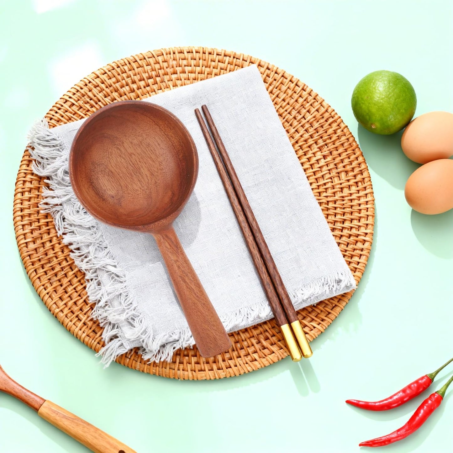 Wooden Scoop for Kitchen, 4.3 Inch Large Wooden Serving Spoon for Flour Sugar Coffee Beans, Long Handle Deep Jar Scoop for Canisters Bath Salt Pet Food, Multipurpose Solid Wood Rice Soup Ladle