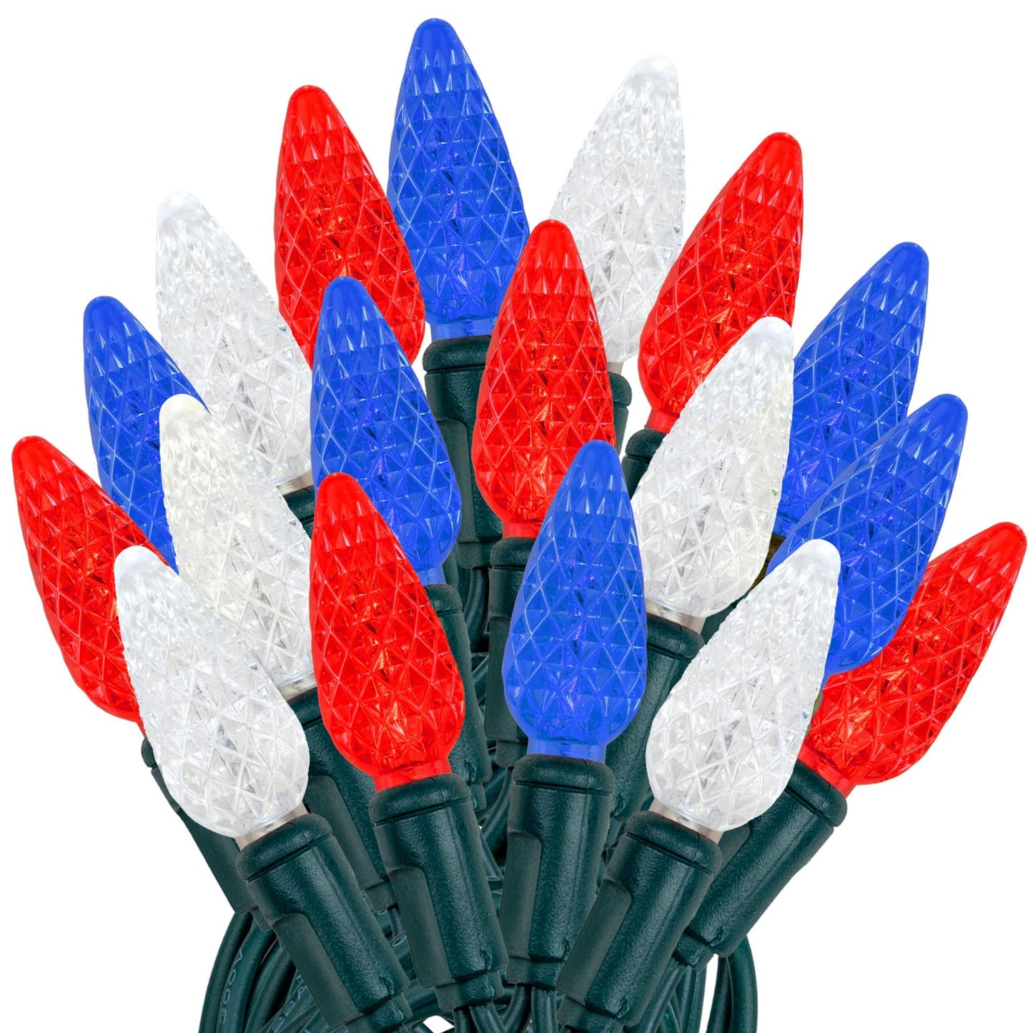 Novelty Lights 24FT 70 LED C6 Outdoor USA String Lights, Commercial Grade Christmas Tree Decorations (Red/White/Blue)