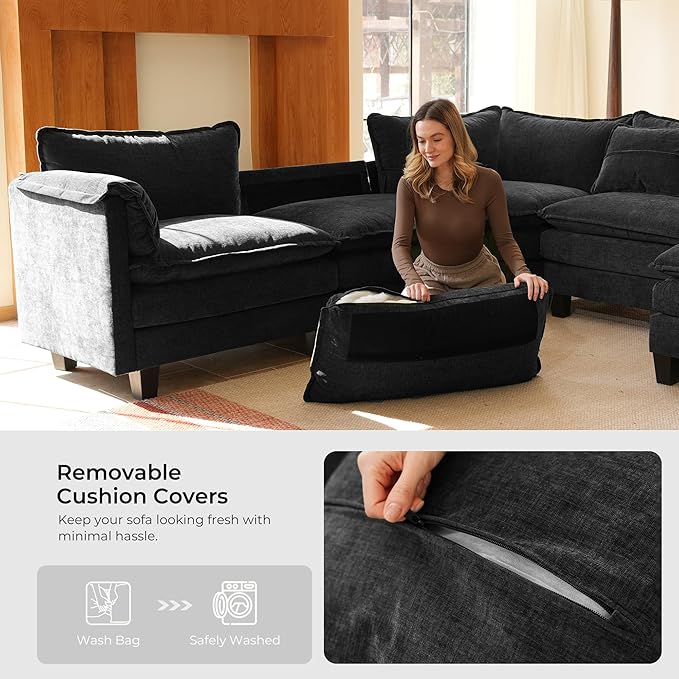 ELUCHANG 114" Oversized V-Shaped Cloud Couch Modular Sectional Sofa