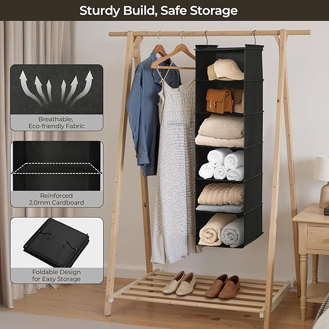 GRANNY SAYS 6 Shelf Hanging Closet Organizers and Storage, Collapsible Closet