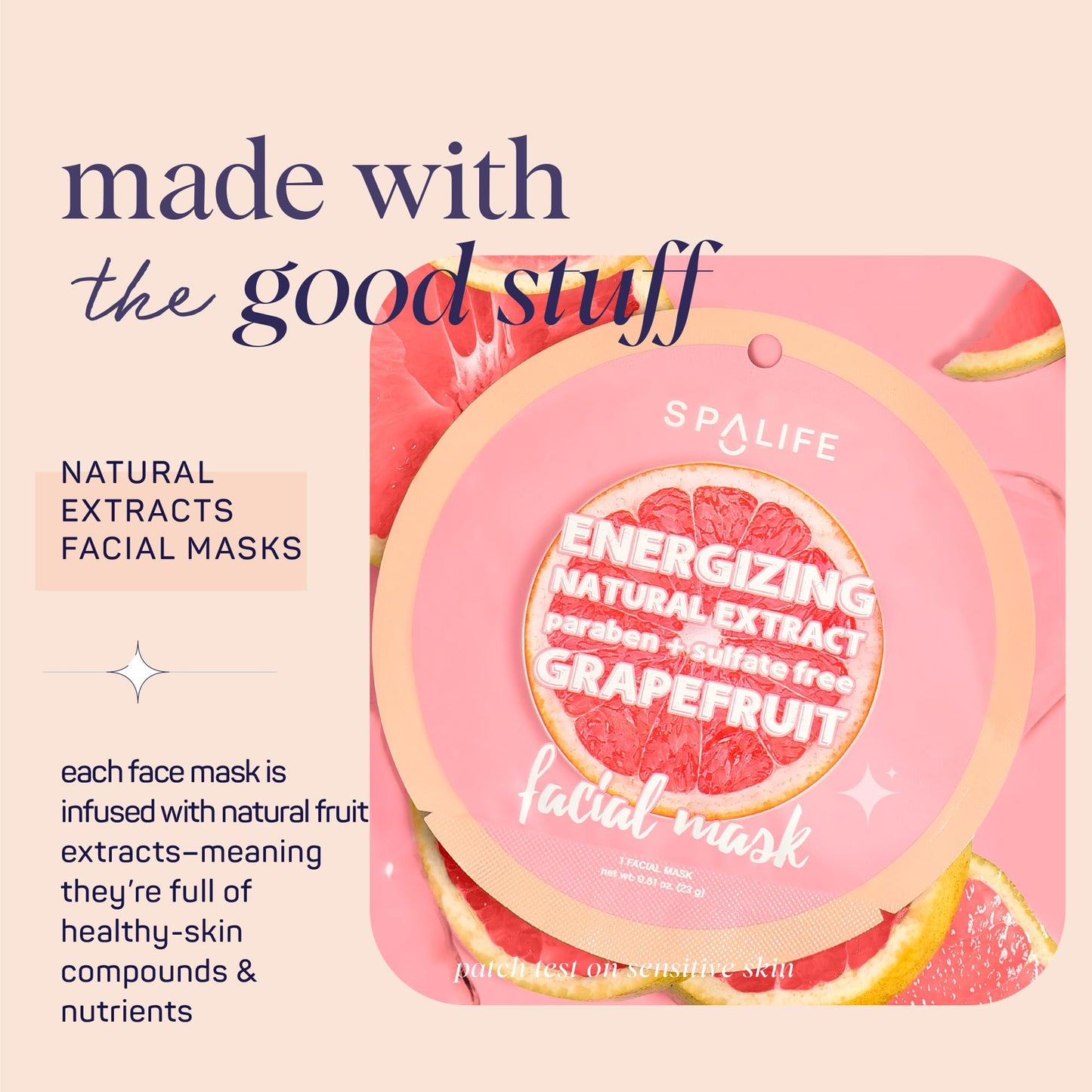 SpaLife Beauty Fruit Facial Sheet Masks 24 Pack – Face Masks Skincare Set – Hydrating Face Masks – 6 Natural Fruit Extract Formulas – Orange, Grapefruit, Coconut, Cherry, Avocado, Cucumber