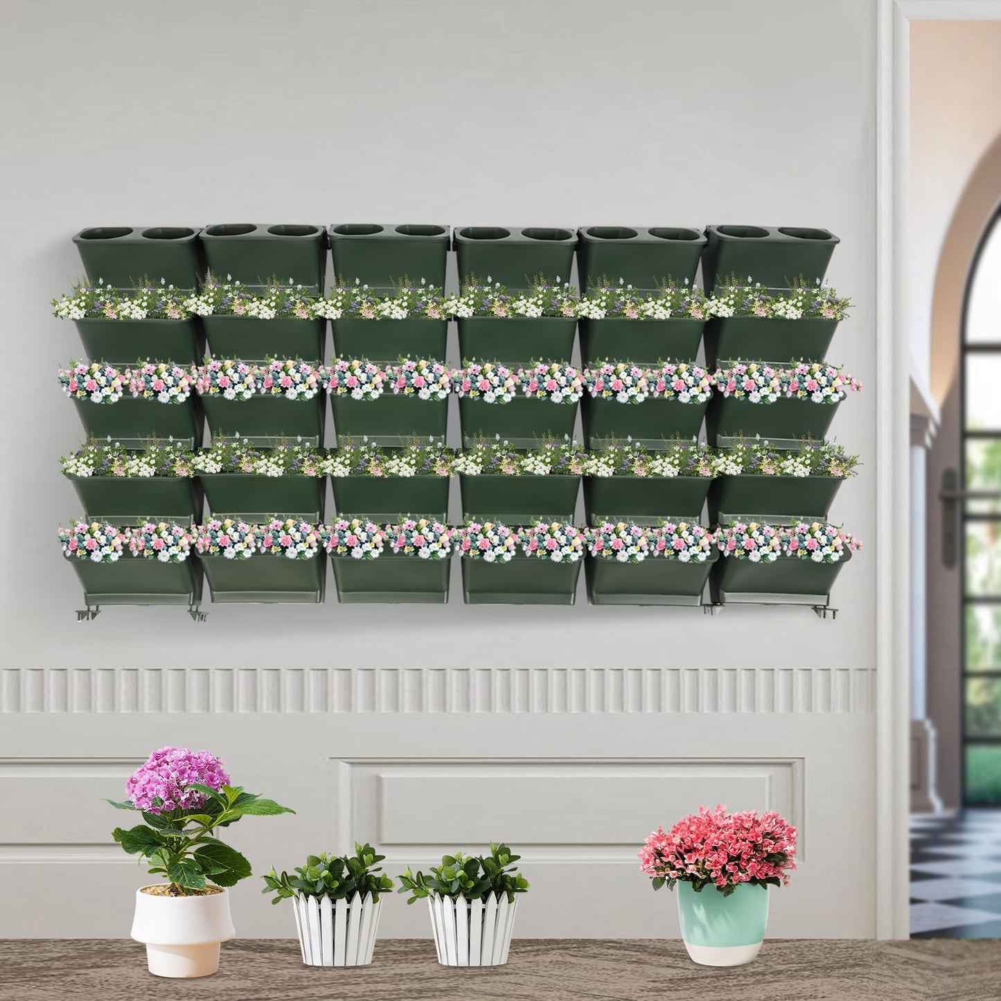 HOLMZCED 30 Pcs Wall Mounted Planter, Wall Flower Pot Holder Plastic Hanging Planter Vertical Wall Plant Container Green for Indoor Outdoor Plants