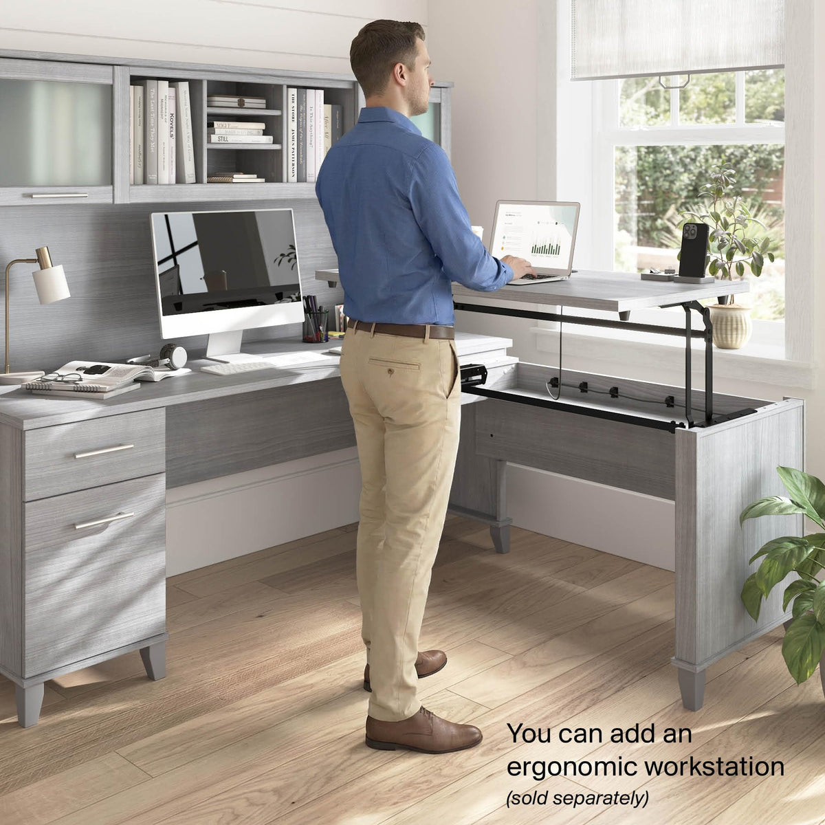 Bush Home 72-Inch Office Desk with Drawers and Hutch, Computer Desk with File and Box Drawers, Shelves and Storage Cabinet, Home Office Workstation, Somerset Collection, Platinum Gray