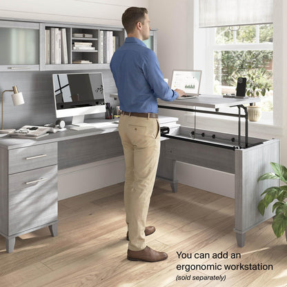 Bush Home 72-Inch Office Desk with Drawers and Hutch, Computer Desk with File and Box Drawers, Shelves and Storage Cabinet, Home Office Workstation, Somerset Collection, Platinum Gray