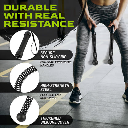 Sanmico Weighted Ropeless Battle Ropes 2 Pack – 2026 Edition | Cordless Portable No Anchor Battle Rope for Home Gym & Apartment | HIIT Strength & Cardio | Non-Slip Handle | Gloves & Exercise Poster