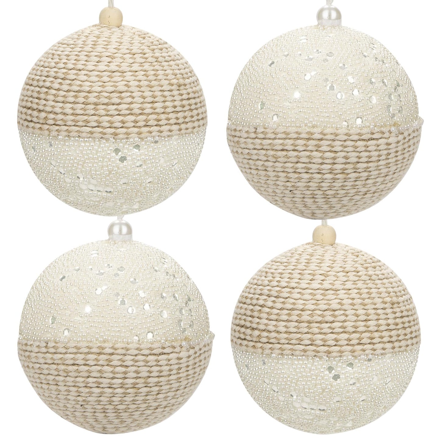 Briful 4.72'' Christmas Ball Ornaments Xmas Trees Decorations, 4PCS Small White Pearl and Textured Weaving Extra-Large Christmas Hanging Balls for Xmas Garland Wreath Mantle Decor