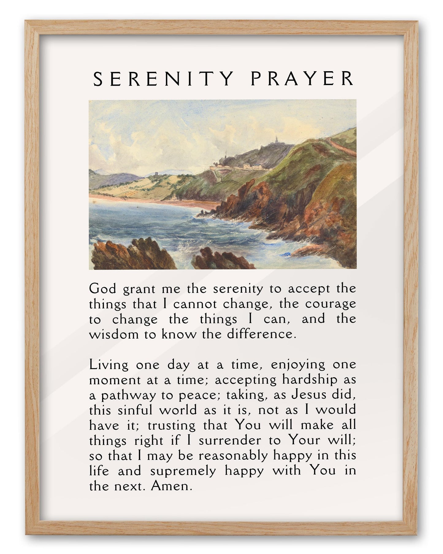 EcoHest OAK Wood Jesus Framed Wall Art, 12x16in Serenity Prayer Bible Verse Christian Wall Art, Modern Bedroom Religious Decor For Living Room Bathroom Christian Merch Gift 1Pack