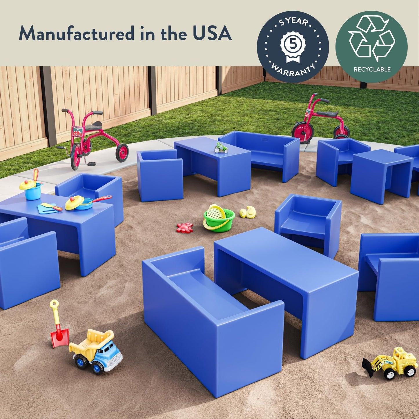 Children's Factory Adapta-Bench, CF910-055, Sky, Kids Flexible Seating, Classroom, Preschool and Daycare Furniture, Indoor or Outdoor Toddler Chairs