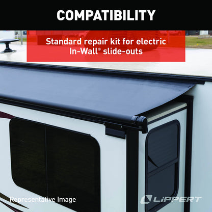 Lippert in-Wall Replacement Triple Rack Repair Kit for RV Slide-Out Systems with Hook Racks, V-Rollers, Retainers, Rivets, Rack Shoes, Wear Pads, Plugs, Sealing Foam, Fixed Side, Black - 366214