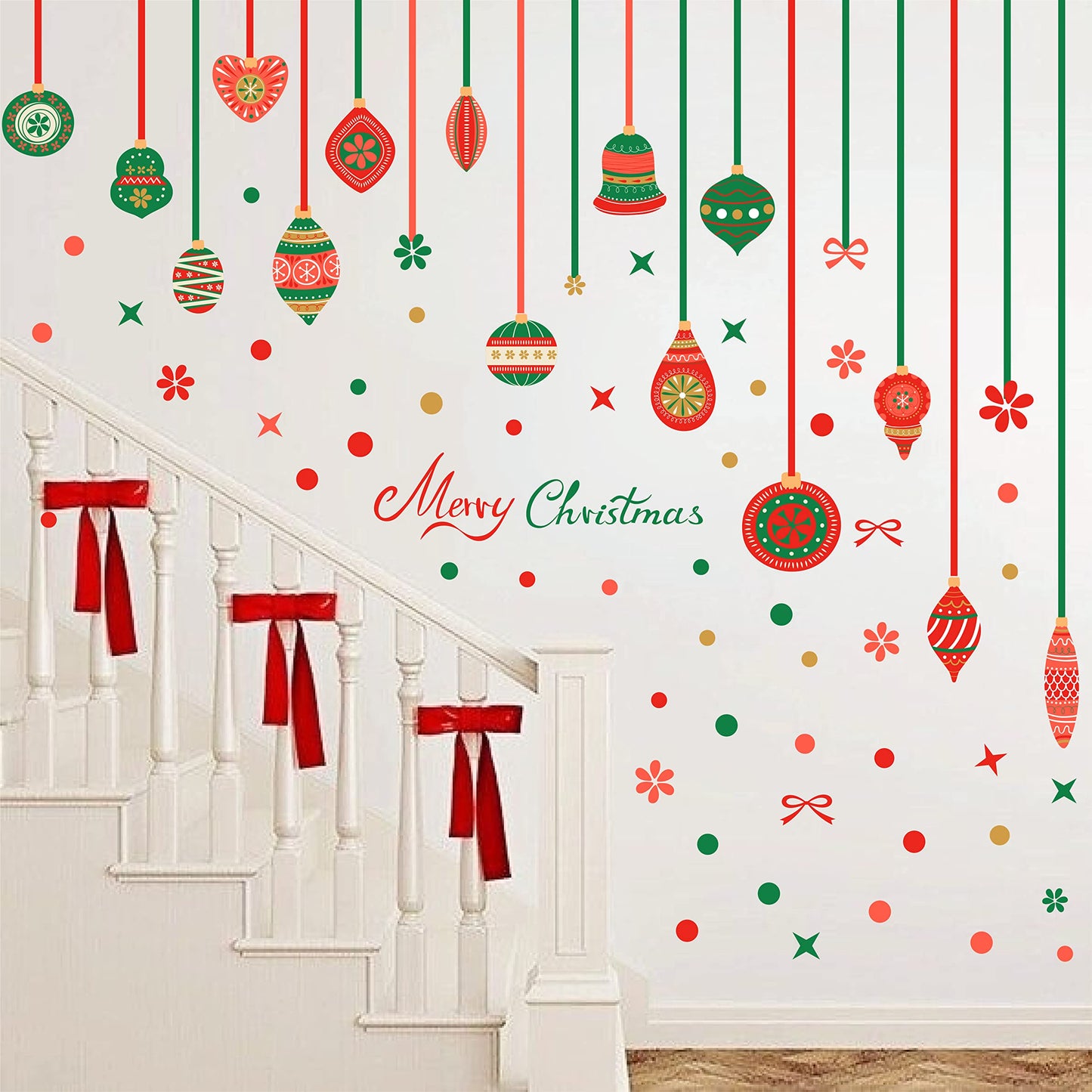 Christmas Bell Wall Stickers Removable Large Xmas Ornament Wall Decals Peel and Stick Merry Christmas Wall Decals Xmas Holiday Wall Stickers Winter Holiday Party Supplies Decorations