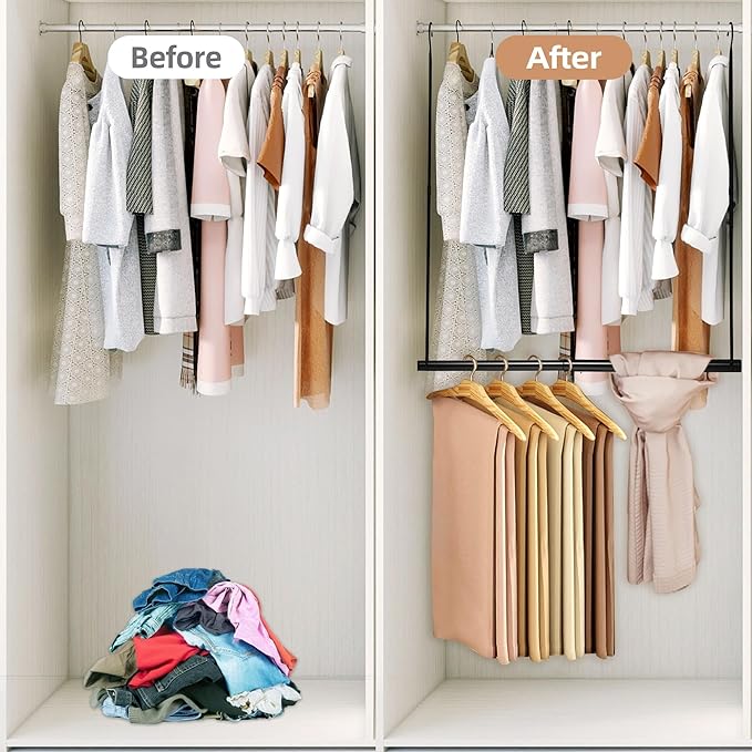 STORAGE MANIAC Hanging Closet Rod, Adjustable Width and Height Closet Hanging