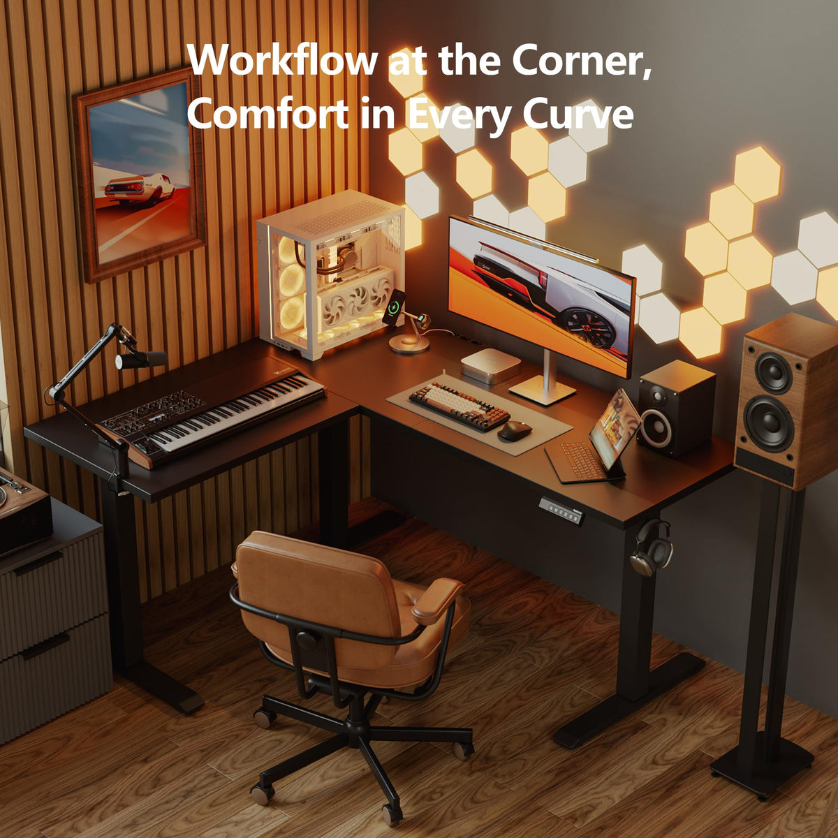 Agilestic 59 Inch L Shaped Standing Desk Adjustable Height, Electric Corner Standing Desk, Sit Stand Computer Table with Splice Board, Black