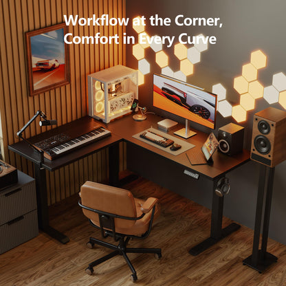 Agilestic 59 Inch L Shaped Standing Desk Adjustable Height, Electric Corner Standing Desk, Sit Stand Computer Table with Splice Board, Black