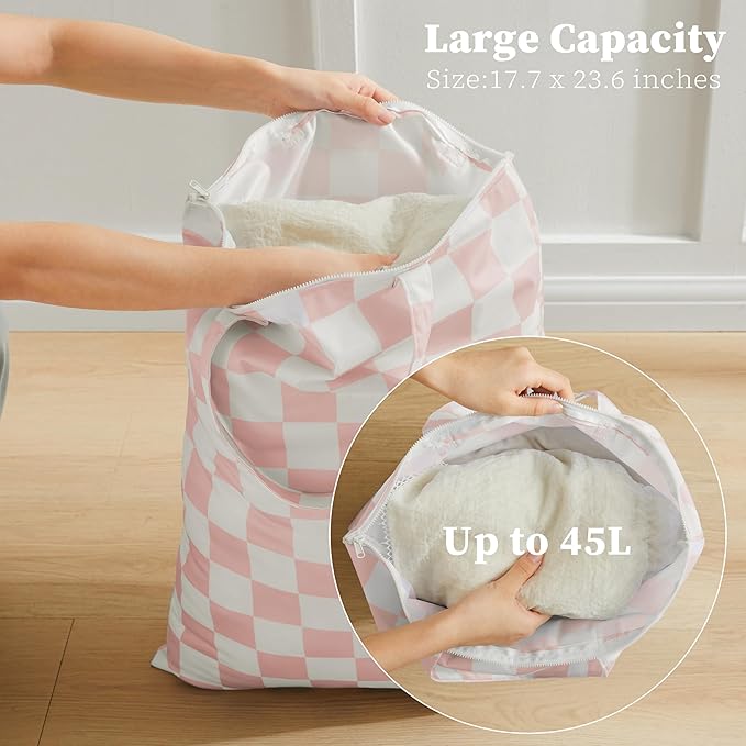 Pink Checkered 2 Pcs Large Travel Laundry Bags