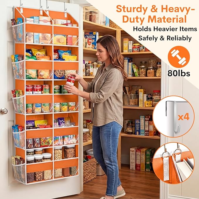 Over The Door Organizer 5 Tiers, Extra Large Behind Door Storage of 10